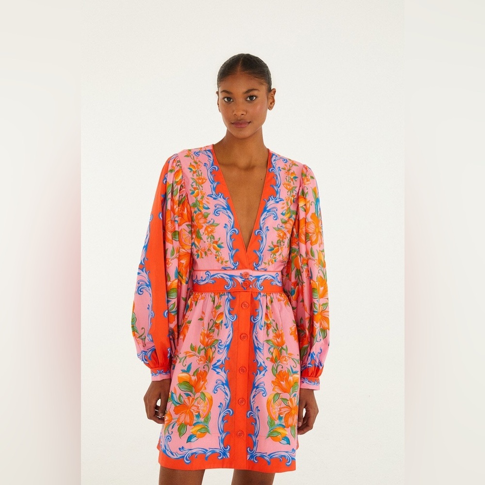 Farm Rio: Orange Sicily Flowers Scarf Mini
Dress